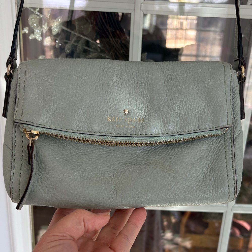 Kate Spade Robin Egg Blue Pebble Leather Crossbody Bag.